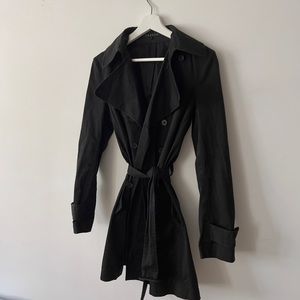Theory Black Cotton Short Trench Coat